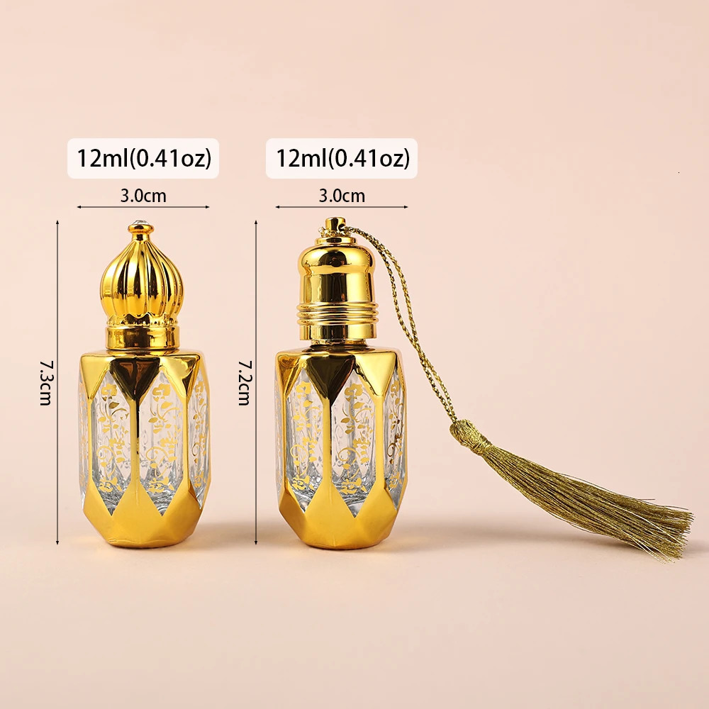 10pcs 12ml Mini Gold Empty Glass Roller Bottles for Essential Oil roll on bottles refillable Travel perfume Octagon bottle 250726