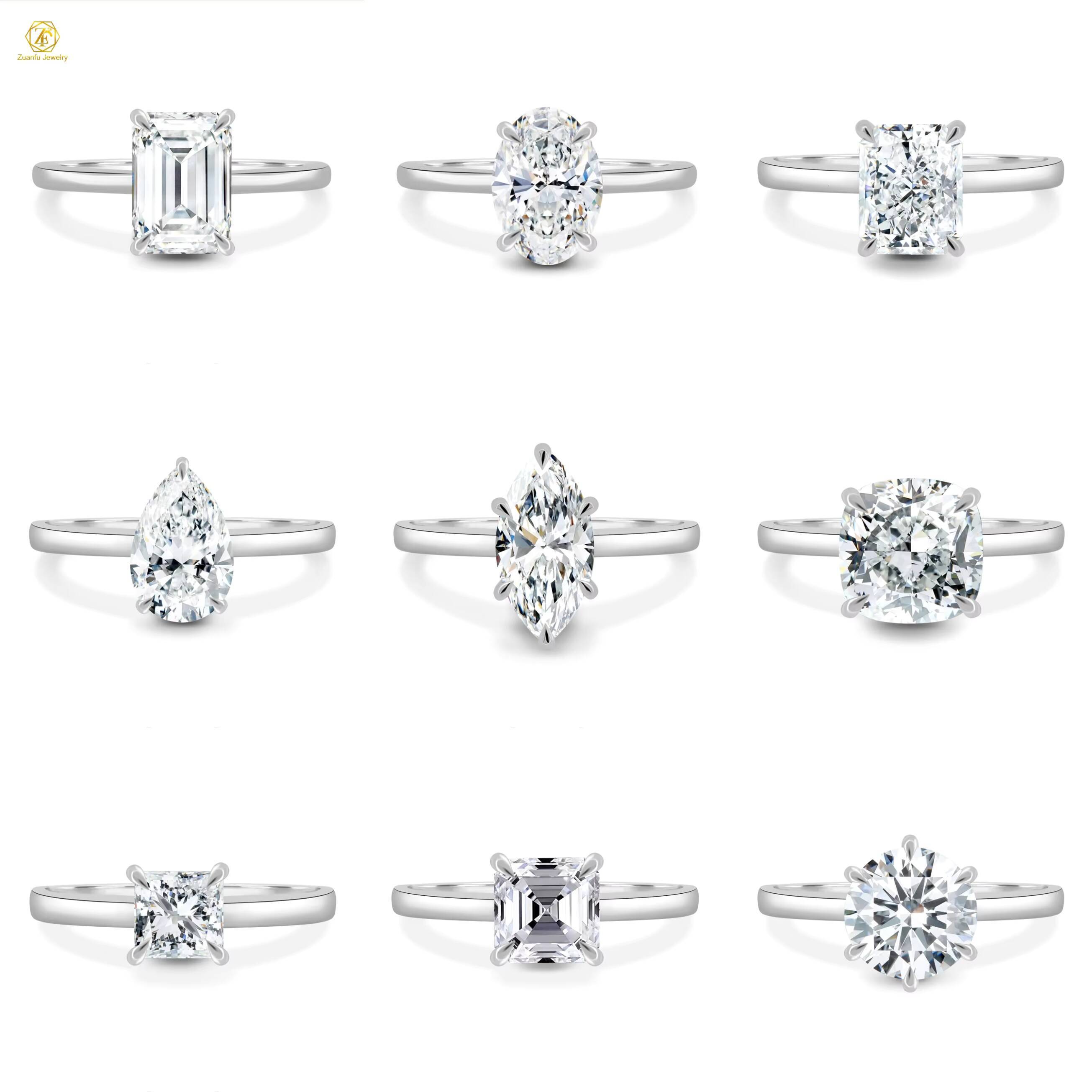 2025 Newest Fashion 925 Sterling Silver 18K White Gold D Color VVS Emerald Cut Moissanite Wedding Rings Women Engagement Gifts