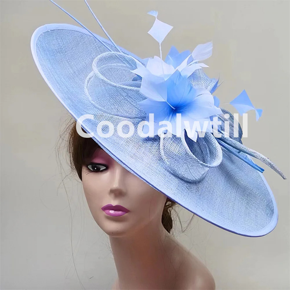 Royal Ascot Big Fascinator Hat Women Feather Large Hat Fascinator Party Wedding Headpiece Flower Church Chapeau 250729