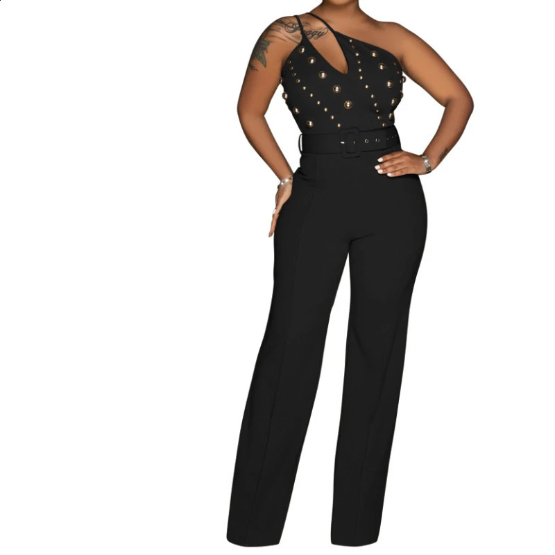Women Jumpsuits Sexy Sleeveless Slim Fit Overalls Backless Wide Leg Long Pants Tight Waist Belt Rompers Elegant Splice 250730