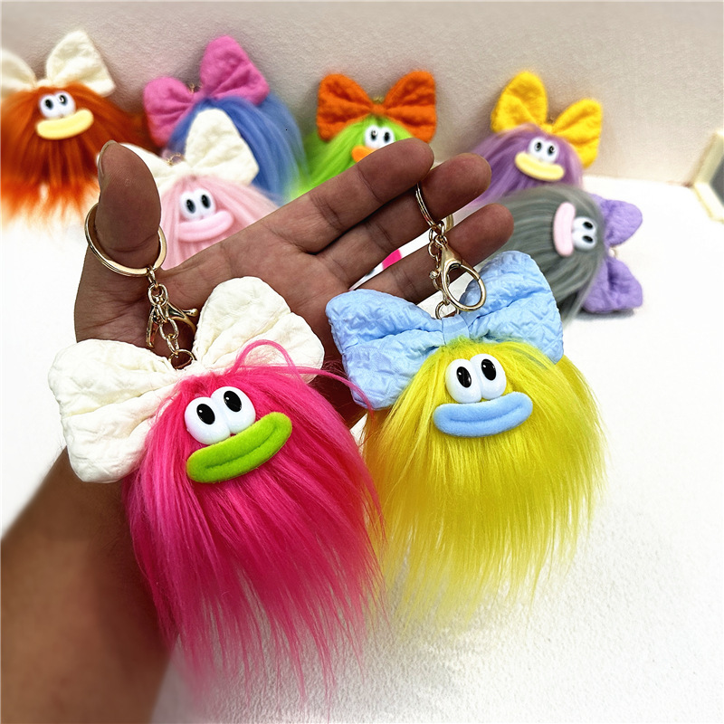 Cute Bowknot Doll Keychain Cartoon Quirky Plush Backpack Pendant Quirky Ugly Adorable Doll Ornament Gift
