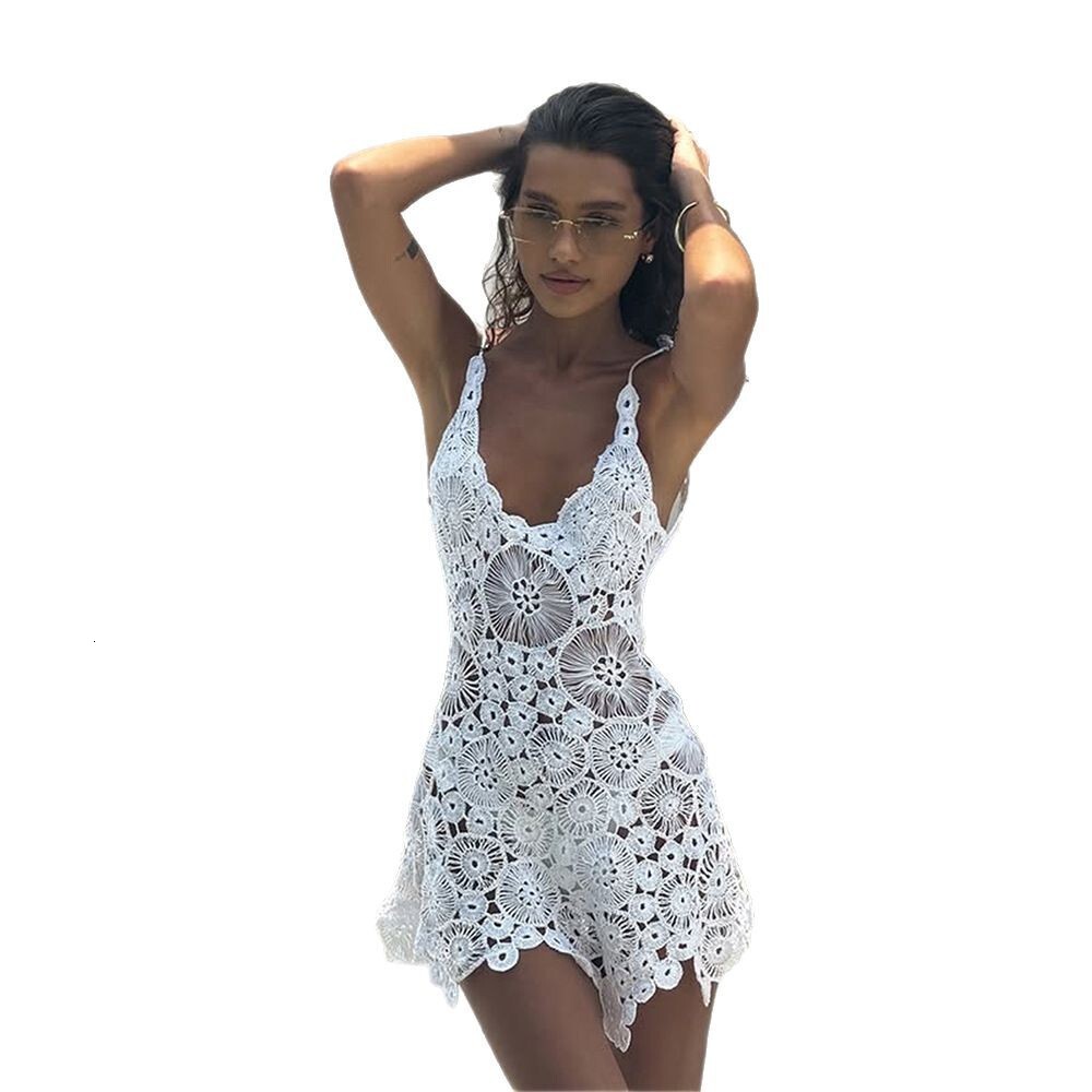 2025 Manga Summer New Solid Color Dress Sexy Lace Hollow Crochet Beach Cover-Up for Women