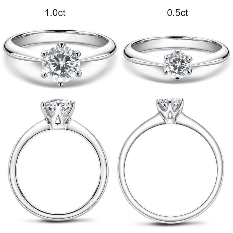 925 Silver Engagement Ring Classic Round Womens Wedding Gift with Moissanite Diamond Size 0.5/1.0 Carat y250730