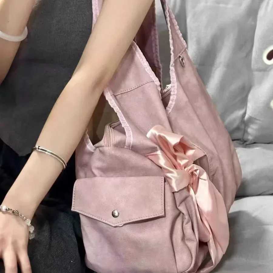 Cute Female 2024 Summer New Niche Bowknot Shoulder Bag Large Capacity Tote Fashion Armpit Tote Bag Ladies Daily Shopping Bag Y250730