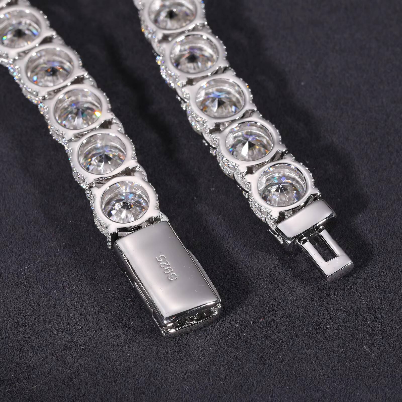 New Design Iced Out Bracket 10mm 925 Sterling Silver VVS Moissanite Diamond Baguette Buckle Tennis Chain Necklace