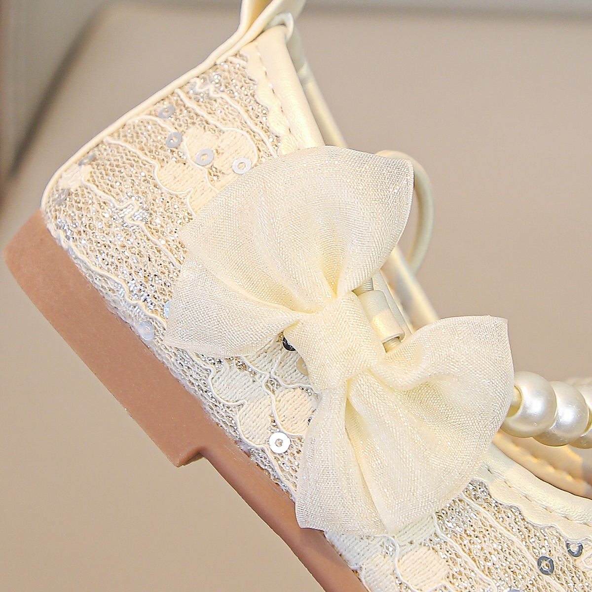 Girls pearl lace princess shoes Sweet bow Exquisite small leather shoes