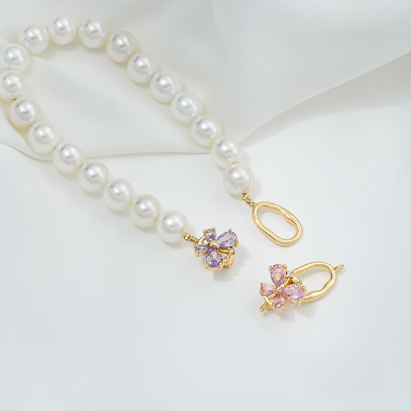 14K Copper Gold Plated Zircon Designer Bracelet Flower Butterfly Pearl Clasp DIY Handmade Necklace Madam Accessories End Clasp
