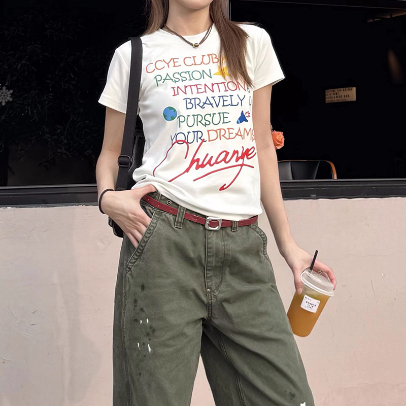 2025 Original Letter Printed Round Neck Short Sleeve Women's T-shirt Summer New Casual Versatile Top Women's Fashion Underwear New Designer 