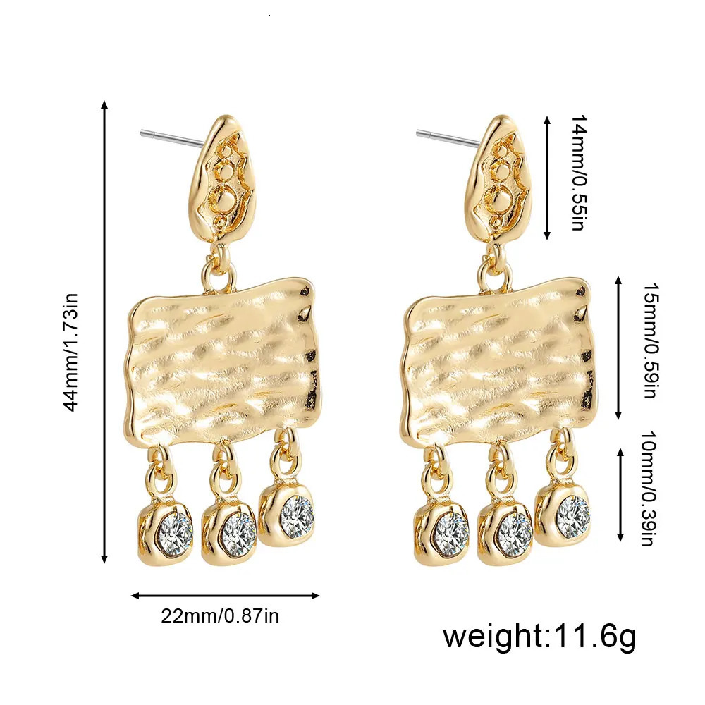 INS Gold Plated Metal Geometric Square Drop Earring Women Stainless Steel Irregular Rhinestone Pendant Punk Ear Jewelry 250730