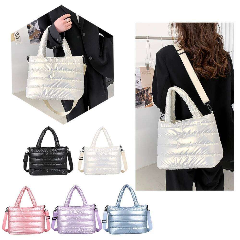 Women Nylon Thread Handbag Winter Korean Fashion Pure Color Top-handle Bags