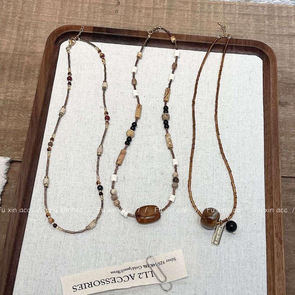 FX New Melad Natural Stone Beaded Necklace Light Niche Style Collarbone Chain High-end Versatile Choker d15