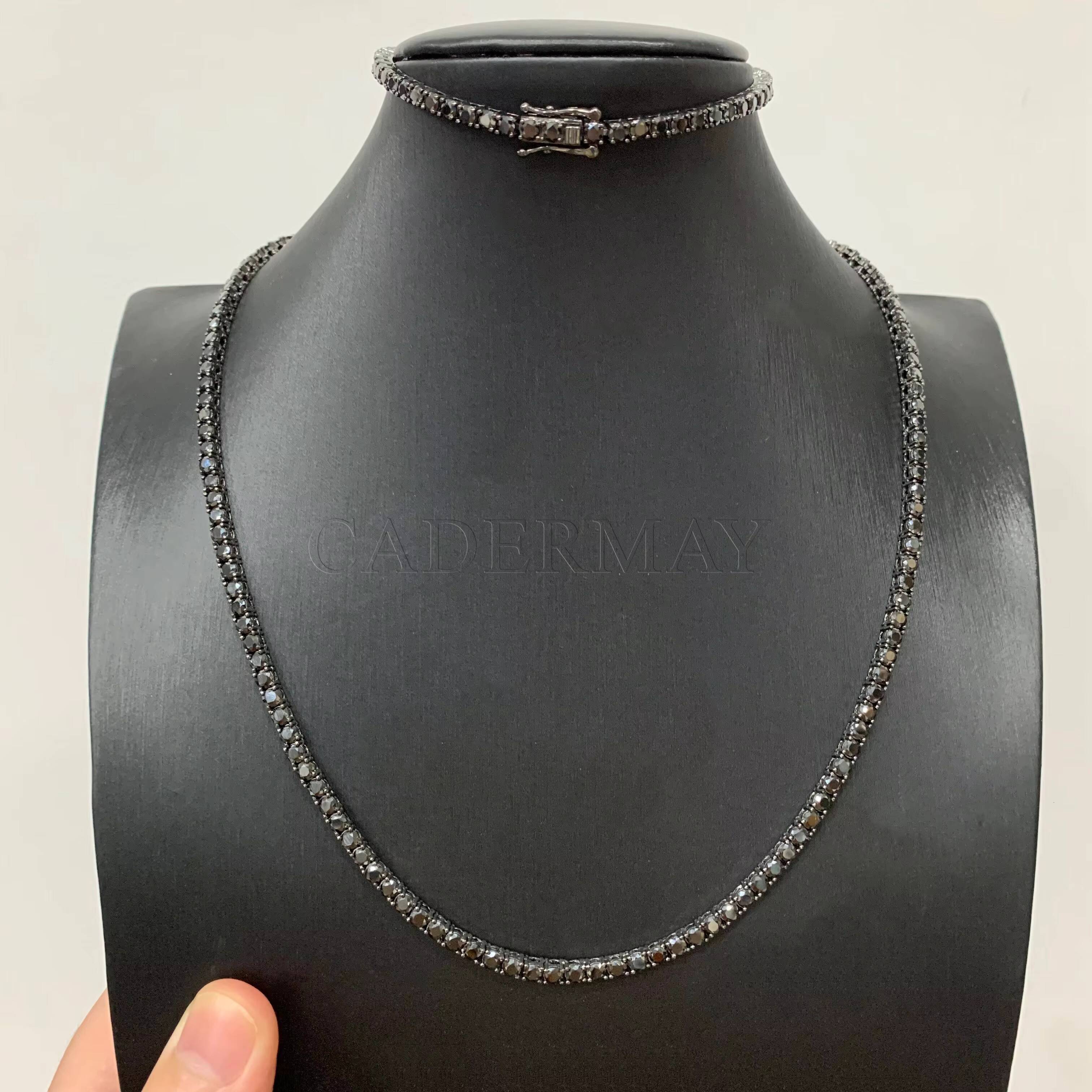 Wholesale Price Black Moissanite Tennis Chain Iced Out 925 Silver Black Gold Plated 2-5mm Black Tennis Bracelet Moissanite Chain