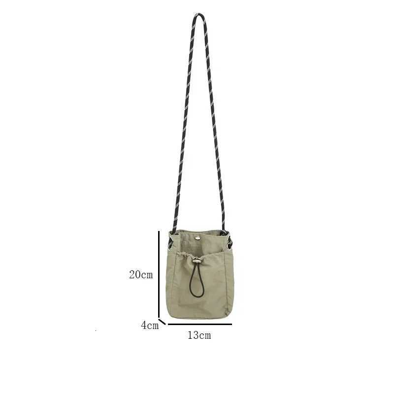 Korean Mini Nylon Shoulder Bag for Men Women Chic Crossbody Bucket Bag Casual Small Handbag Drawstring Buckle Purse Phone Pouch Y250730