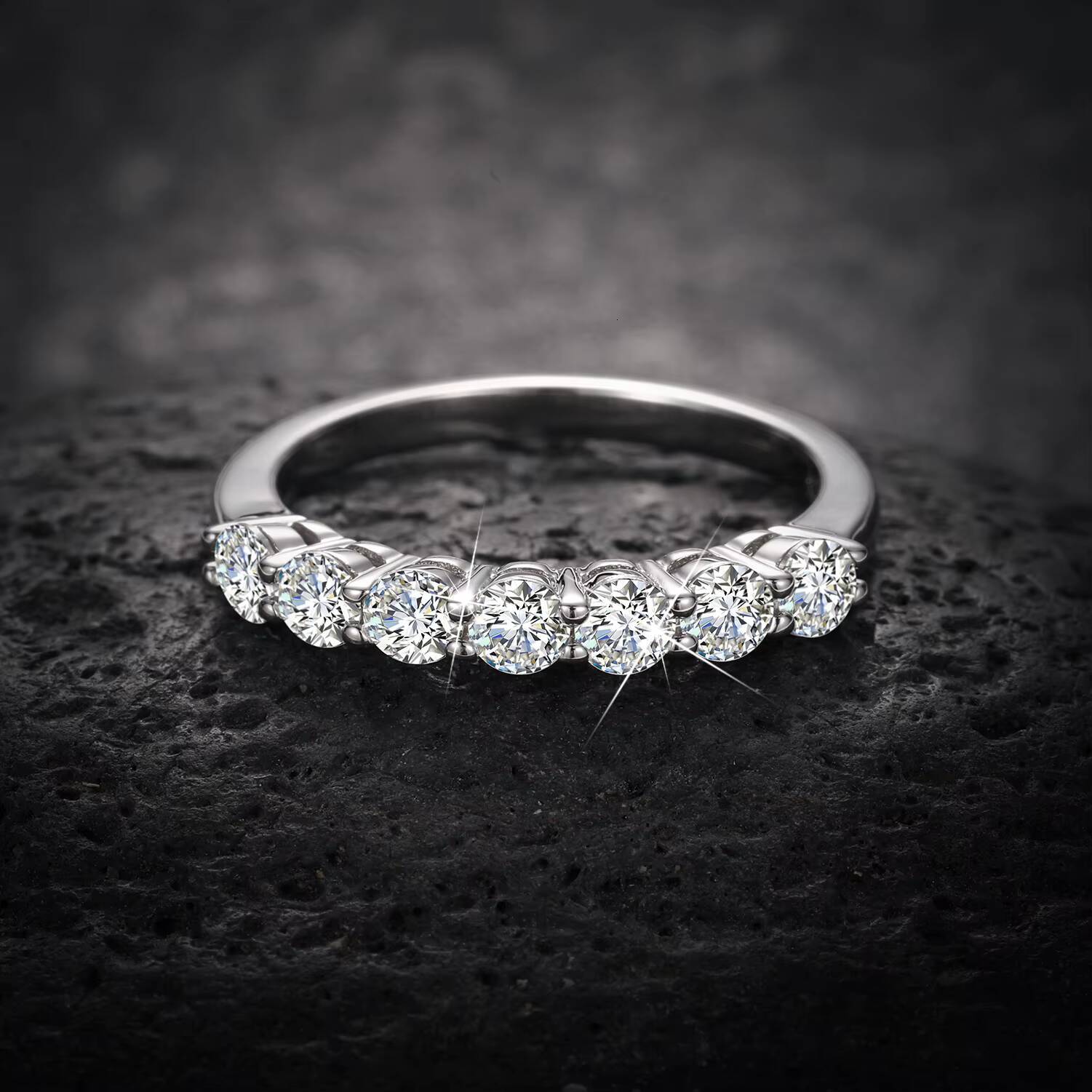 Silver S925 2mm Round Brilliant Cut Moissanite Stone Wedding Eternity Band Ring Ready to Ship Engagement Ring Women Jewelry