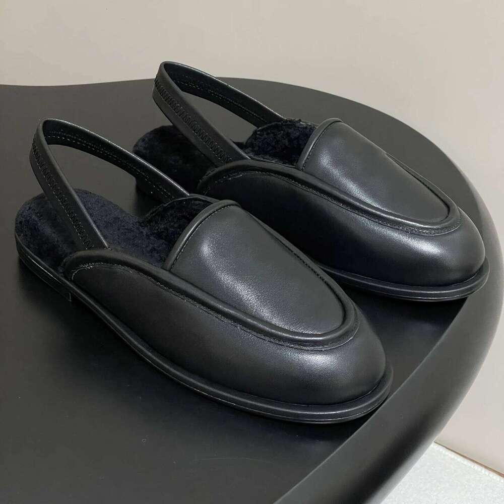 Women Size35-42 Genuine Leather Flats Slingbacks Natural Cow Suede Sandals Round Toe Designer Shoes Zapatillas De Mujer 27e