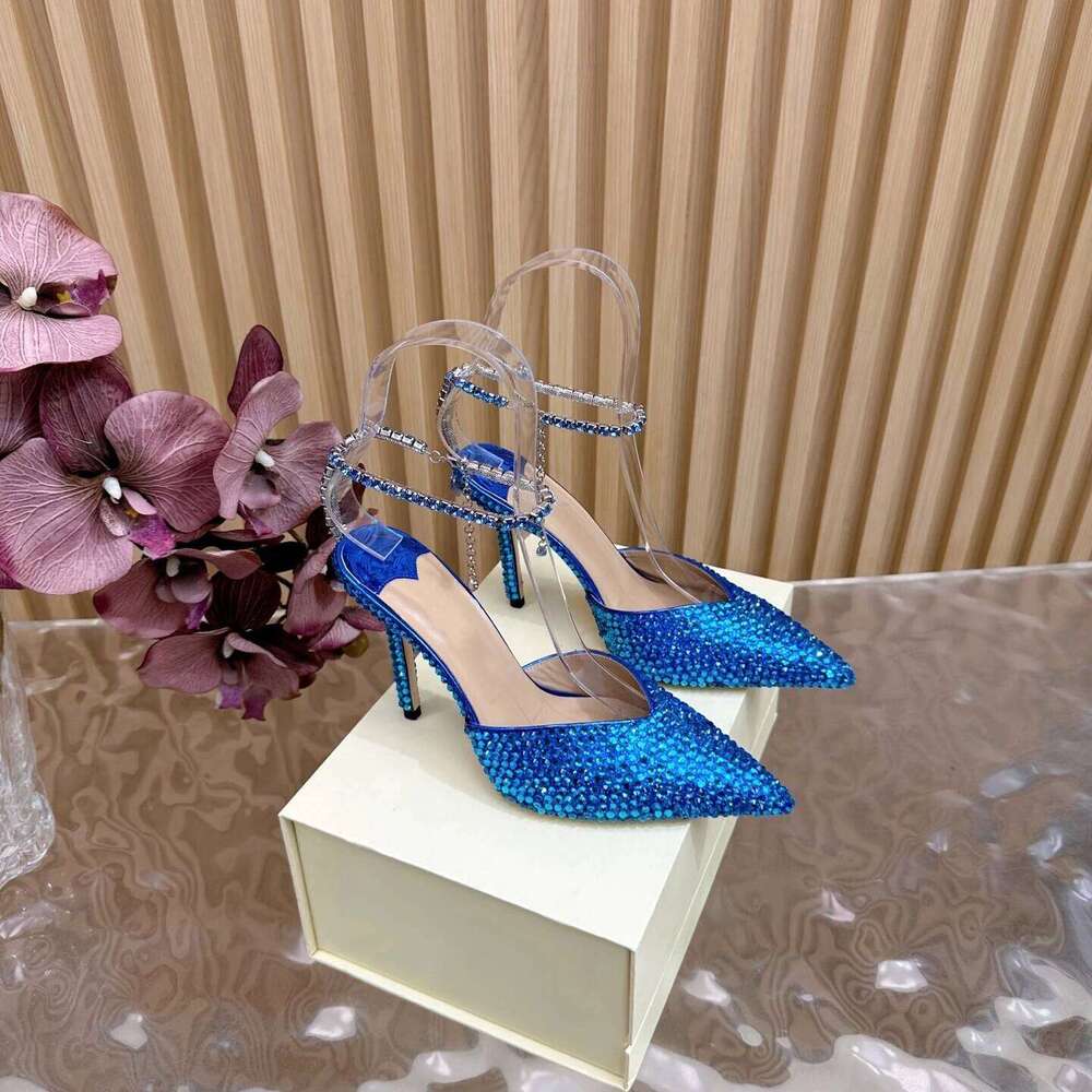 Women Size34-42 Genuine Leather Crystals Pumps Super High Heels Sandals Pointed Toes Designer Shoes Zapatillas De Mujer be4
