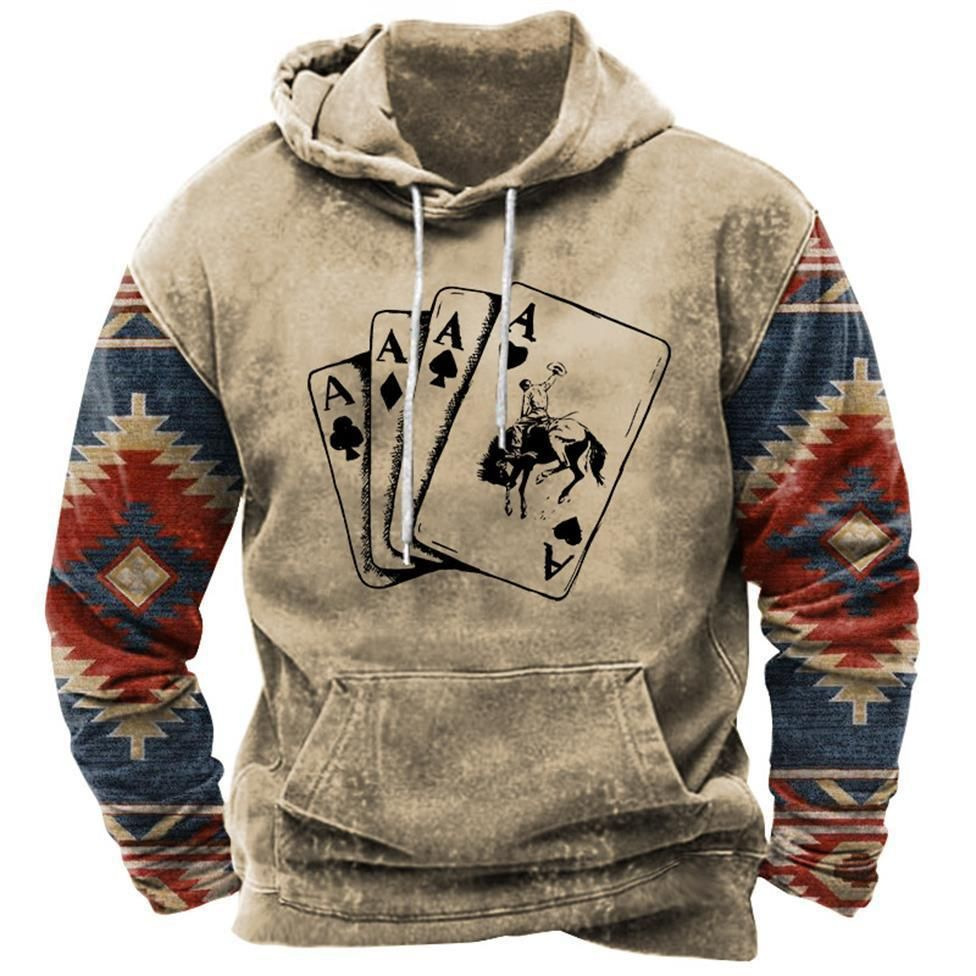 Ethnic Design Patchwork Print Hoodies 3D Pattern For Men Clothing Long Sleeve Sweatshirt Fashion Street Hoody Pullover Large-sized Tops Unisex
