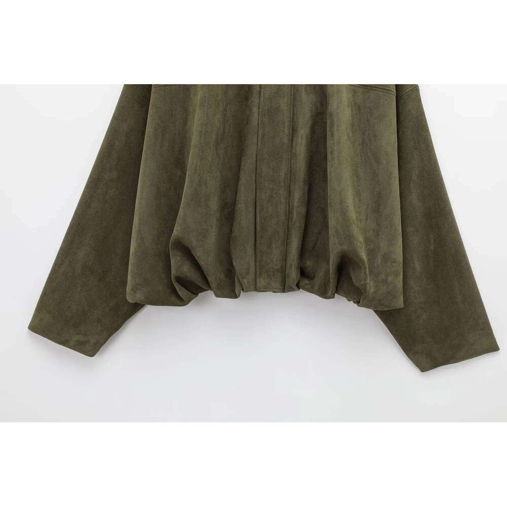 Designer Clothing 2025 TRAFZA Women's Button Suede Texture Jacket High Street Long Sleeve Turn-Down Collar Elastic Zipper Solid Spring Trendy Coa