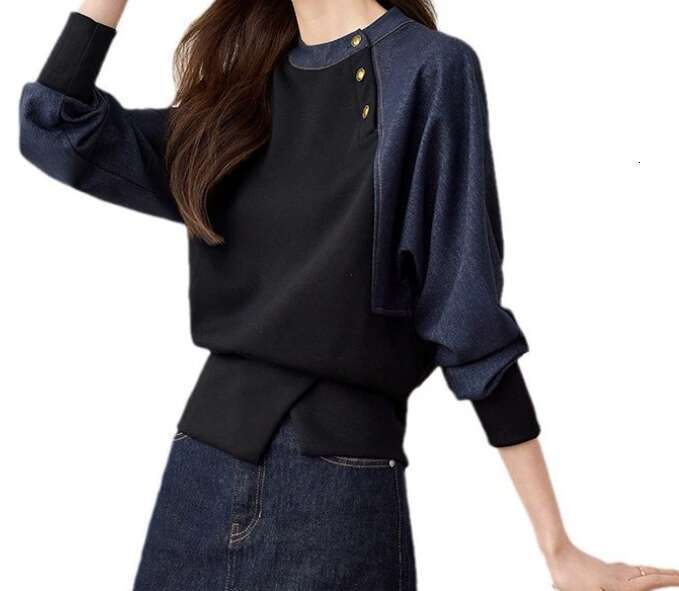 Designer Clothing 2025 YAO Splicing Raglan Sleeve Sweatshirt Autumn Korean Style Round Neck Pullover Slightly Elastic Women's Hoodie