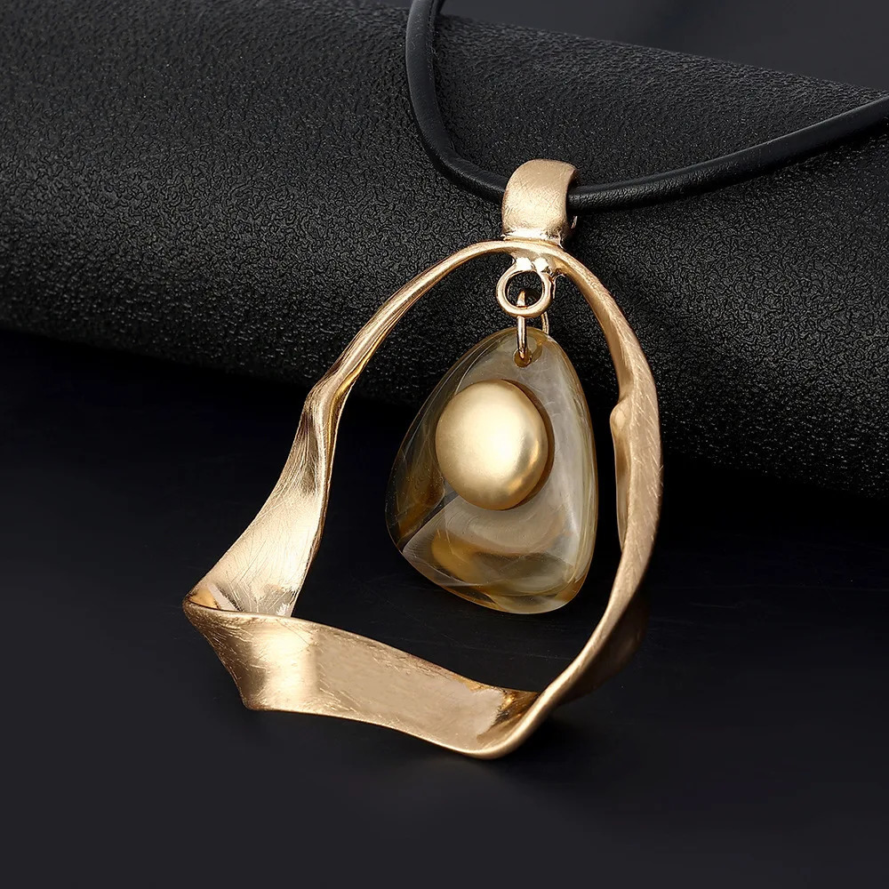 Kaseakia Metal Resin Hoop Irregular Retro Pendant for Sweater Chain Long Necklace for Women Fashion 250729