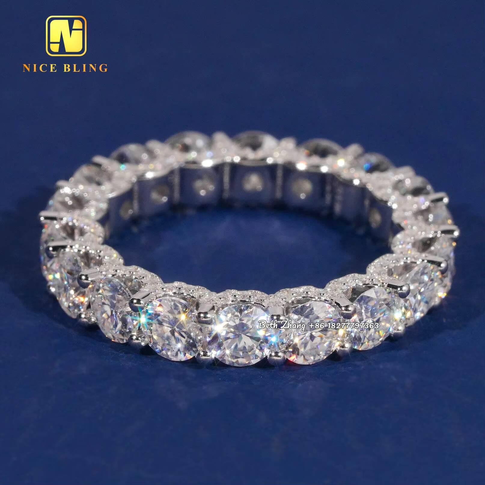 Luxury Moissanite Engagement Rings Iced Out 4MM Diamond Tennis Rings 925 Silver Wedding Bands With Side Stones