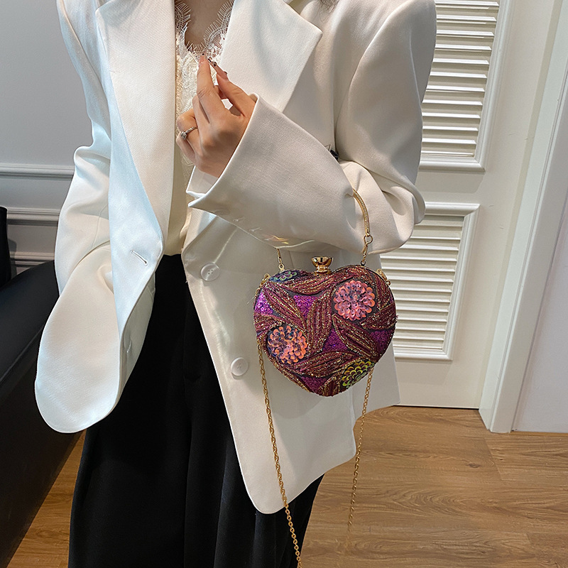 Sequin Evening 2025 New Fashionable Party Clutch Heart Chain Crossbody Bag ddmymoon