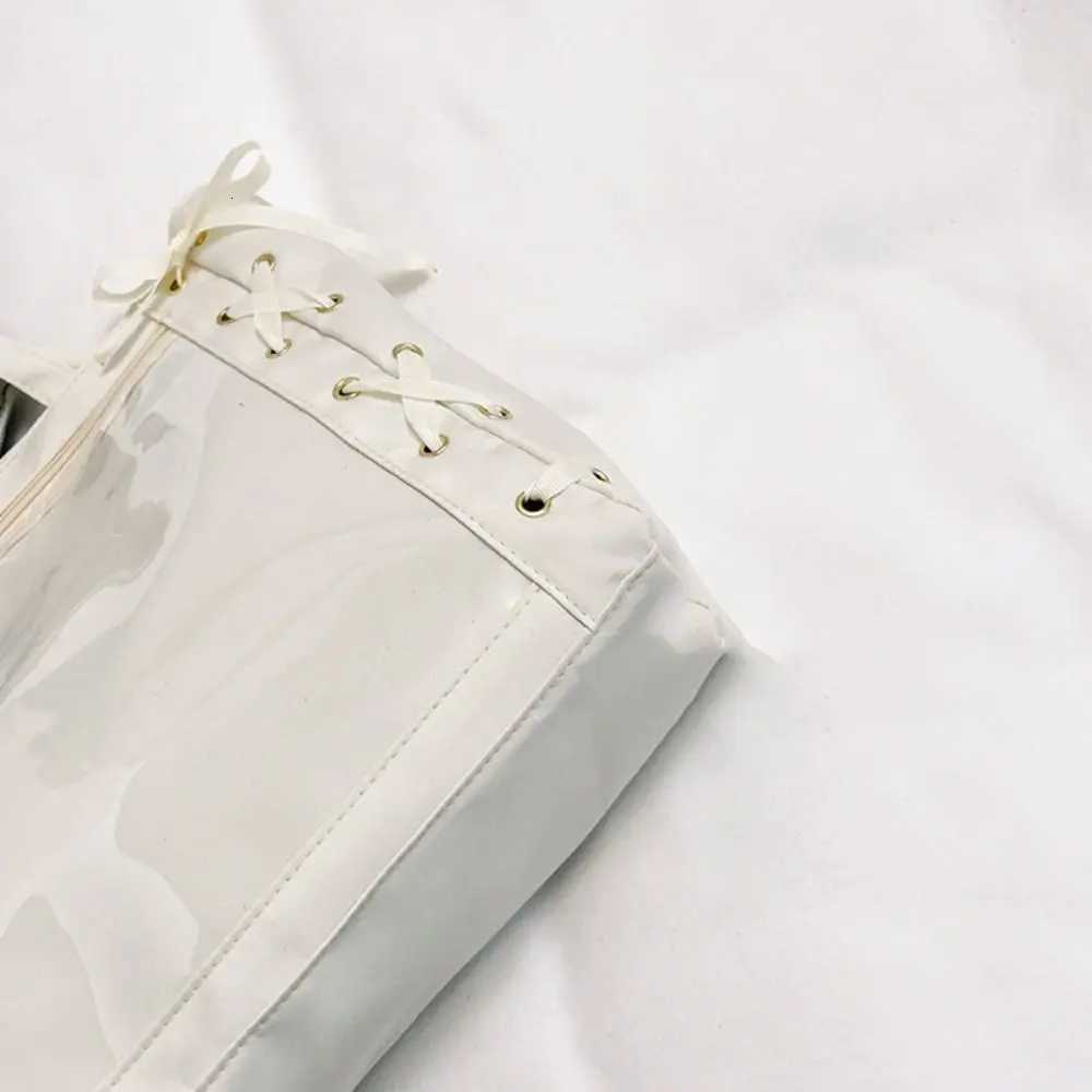 Single Badge Itabag Japanese Simple Itabag Cross Ribbon Lace-up Transparent Pocket PU Idol Aesthetic Shoulder Bag for Women Y250730