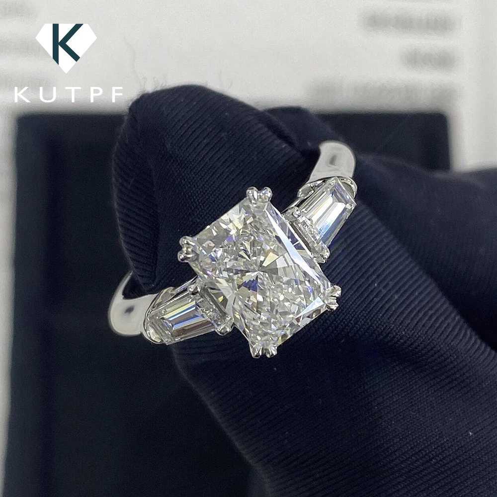 1/2/3/4 Carat Radiant Cut Full Moissanite Engagement Ring with Tapered Baguette Shape Diamond S925 Silver Wedding Rings for Women y250730