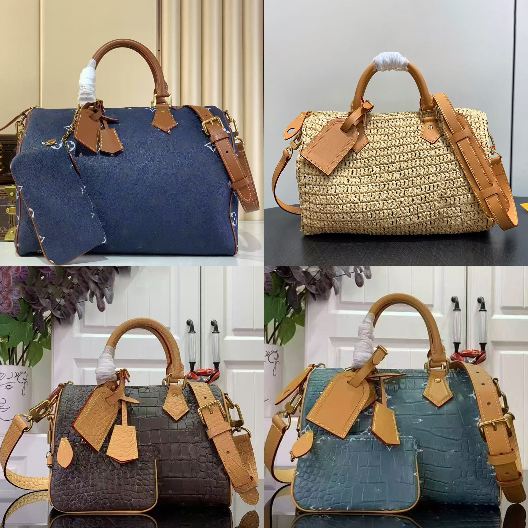 Top designer P9 handbag 25cm 30cm genuine leather crossbody Boston bag M13914 Mirror quality Black flowers