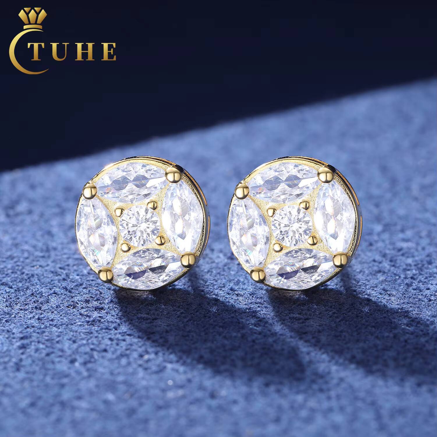 GRA Certificate Marquise Cut VVS Moissanite CZ Geometric Stud Earrings Ready to Ship 925 Sterling Silver Jewelry Gift Earrings