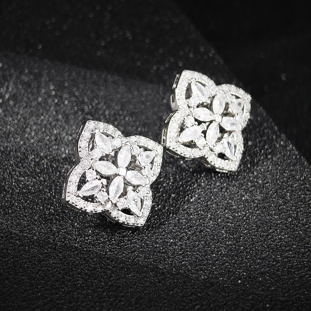 Simple Fashionable Elegant Celebrity Street Style Floral Zircon Earrings E7409