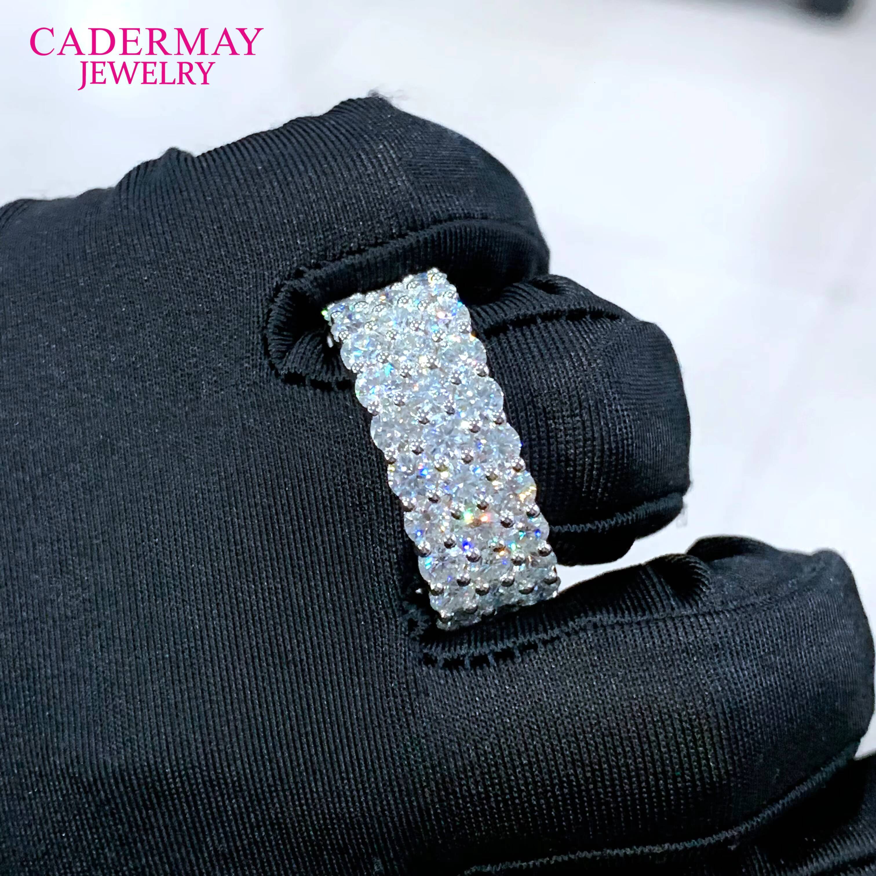 Hiphop Jewelry 3 Rows Moissanite Eternity Band 3.5mm Big Stones Iced Out 925 Sterling Silver Moissanite Engagement Ring Men