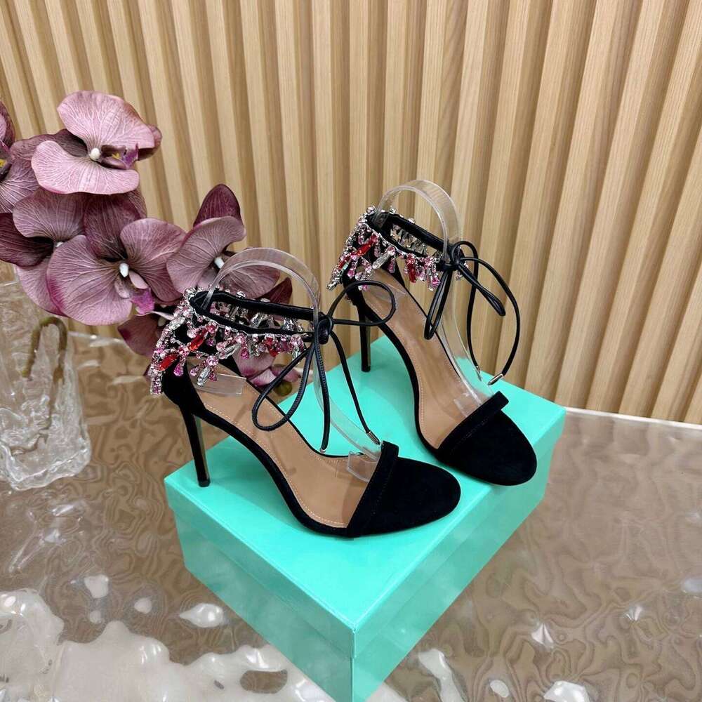 Women Size35-43 Genuine Leather Sandals Super High Heels Crystals Pumps Party Summer Designer Shoes Zapatillas De Mujer 155