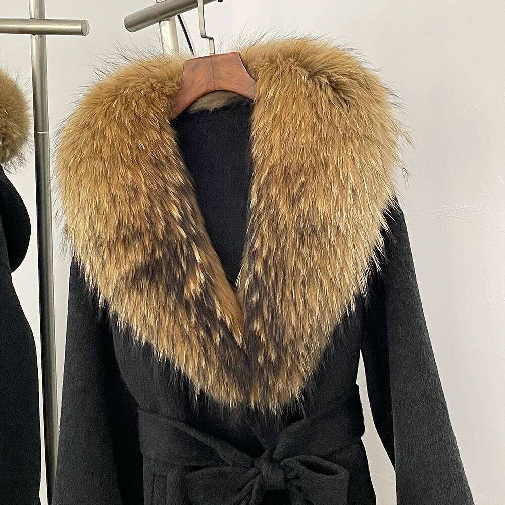 Designer Clothing Debai88 2025 New Winter Clothing Women Natural Fox Woolen Jacket Commute Belt Real Fur Wool Coat Female Fashion Outerwears Fashion