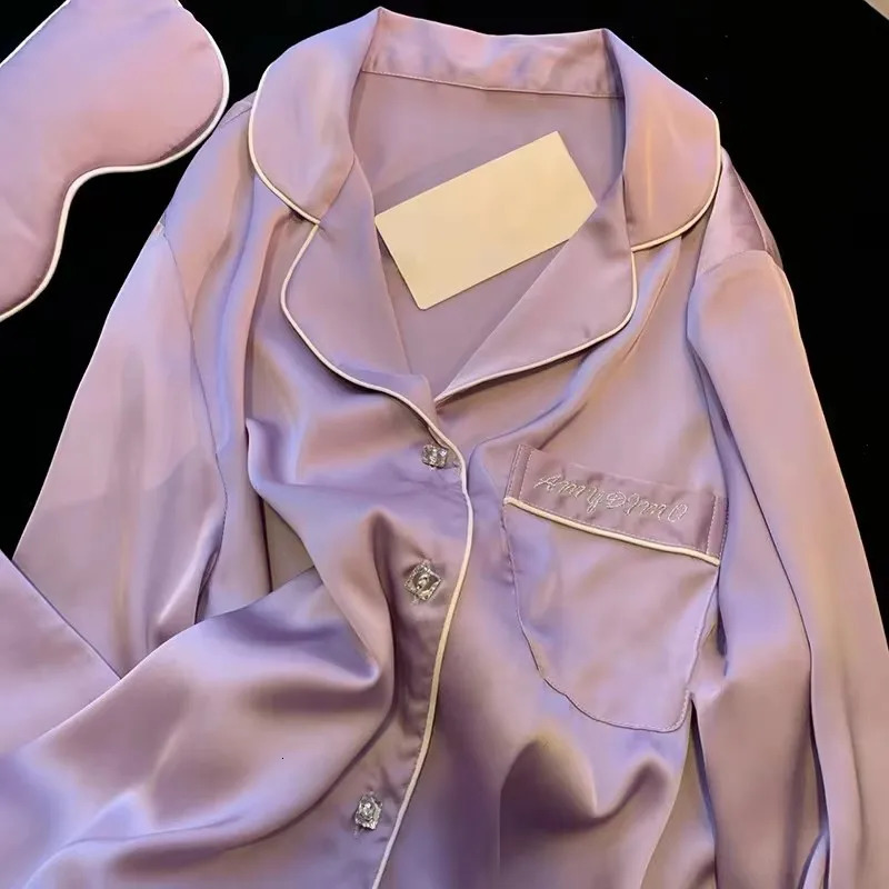 High Quality Ice Silk Light y Pajamas Womens Pajama Spring and Autumn Style Long Sleeve Home Set Nightwear Sleepwear 250730