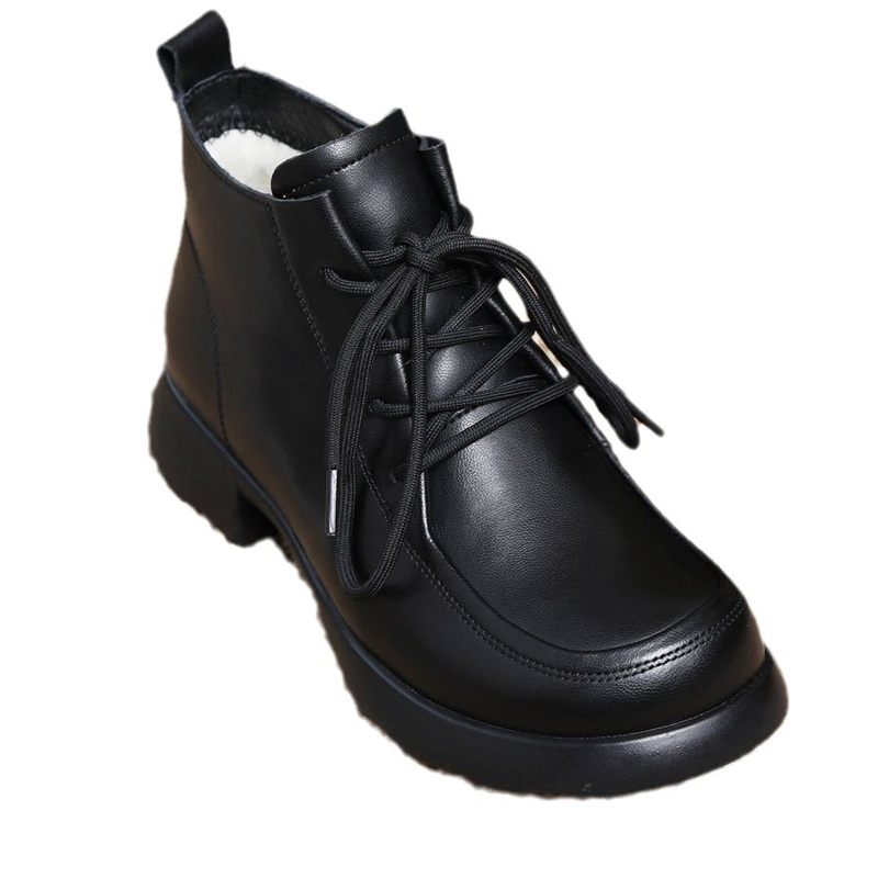 Retro Martin Boots Women's 2025 Winter New Style Chunky Heel Lace-Up Short Boots Low-Top Leather Boots Mom Shoes Thickened Warmth