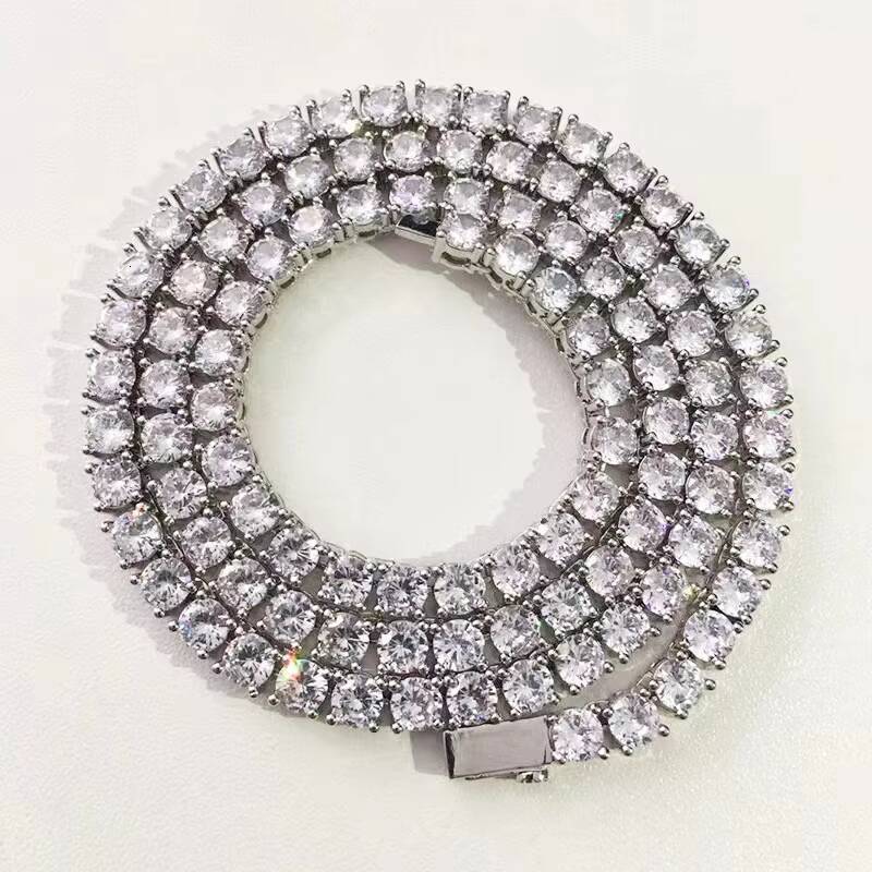 Direct Sales VVS Moissanite CZ 925 Silver Plated Heavy Beads Round Tennis Chain 3mm 4mm 5mm Necklace Bracelet Fine Jewelry