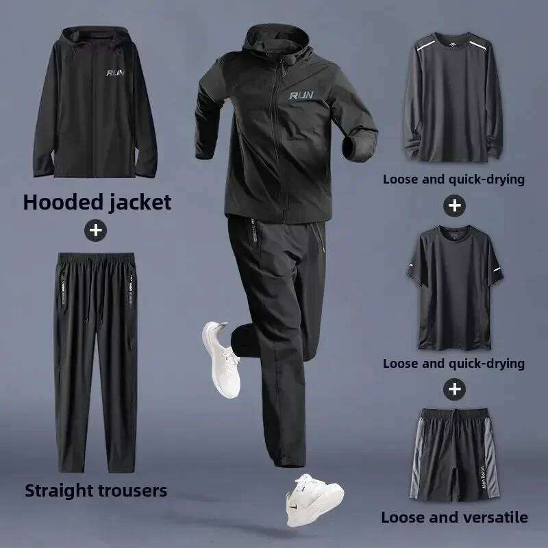 Men's Spring Autumn Running Fiess Suit Loose Fit Quick-Dry Clothes Morning Runs Ideal for Outdoor Training Gym Workouts