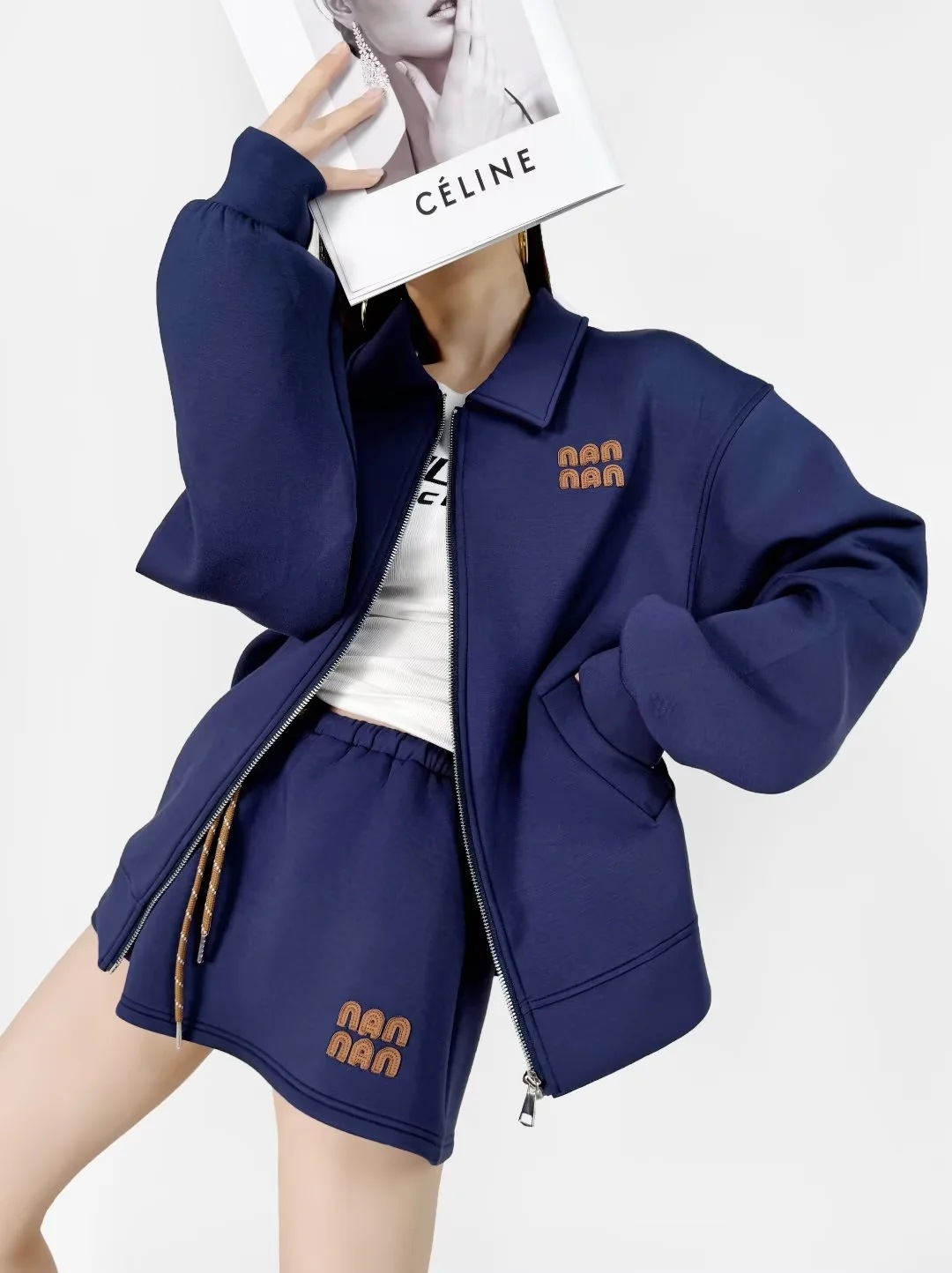 Women's Fashion Style Loose Embroidered Tracksuit Lapel Zip Up Sports Hoodie Jacket Drawstring High-Waist Skirt Set For ladies 2025s Two Piece Dr