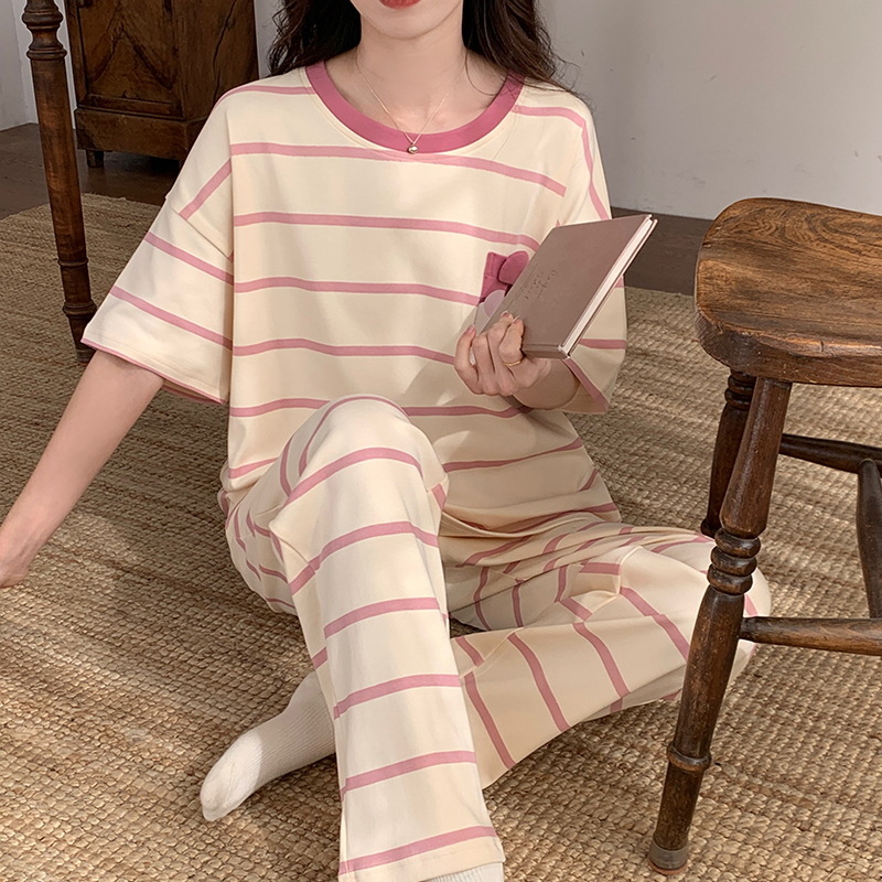X206-Short-sleeved pajamas for women in summer, thin style, cartoon girls, round neck, summer wearable home clothes