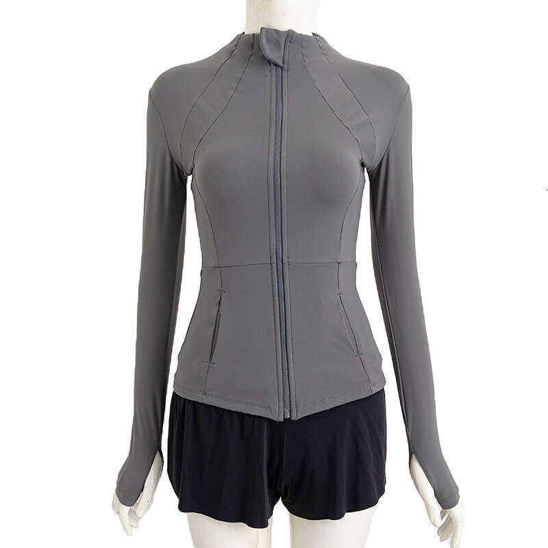 Simple Slim Fit Yoga Jacket Fitness Long Sleeve Top Stand Collar Quick Dry Sports Sun Protection Cardigan Tight Waist