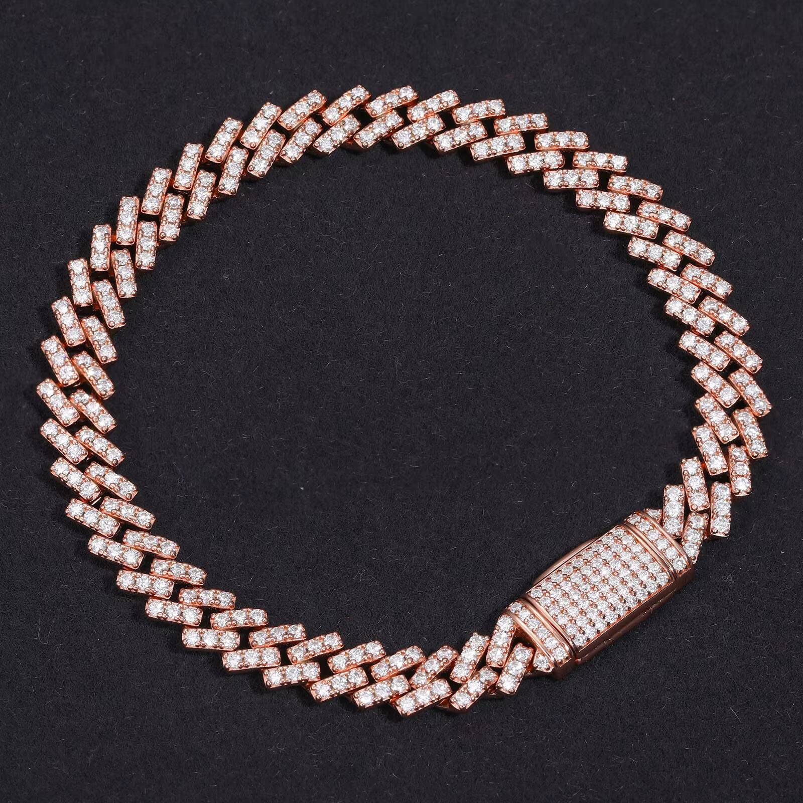 Cheap Price 8mm Rose Gold Plated 925 Sterling Silver 1 Row VVS Moissanite Diamond Iced Out Cuban Link Bracelet for Men Women