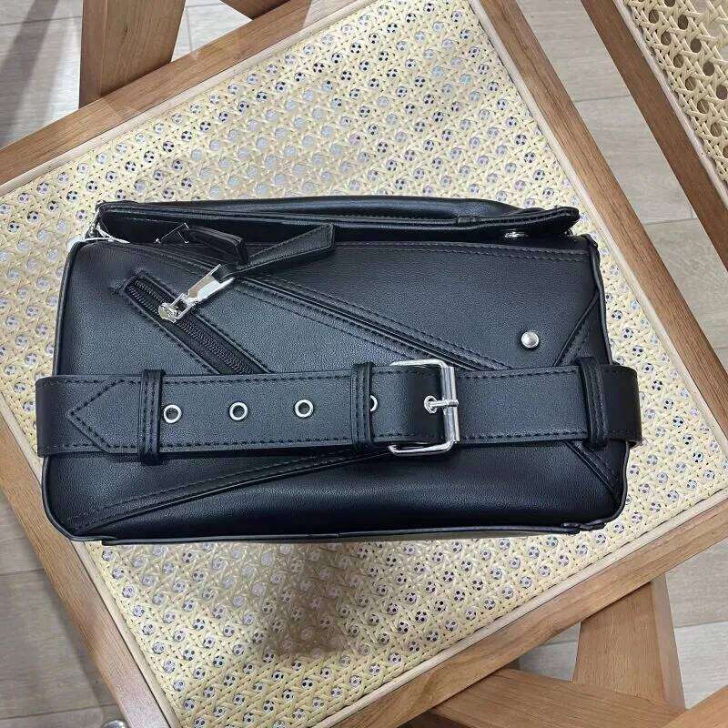 Y2K Retro Punk Moto Style Tote Rivet Splicing Design Fashion Handbag PU Leather Large Capacity Women Crossbody Bag
