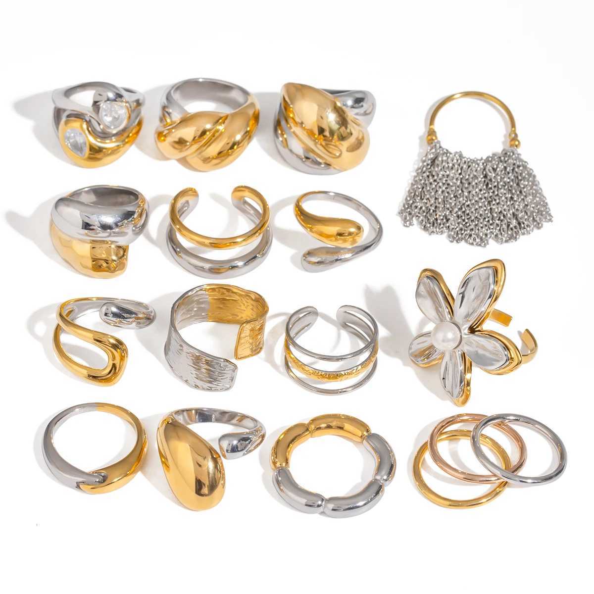 18K Gold Plated Stainless Steel Vintage Parallel Double Line Irregular Open End Ring for Women Anti-Allergic Charm Daily Jewelry y250730