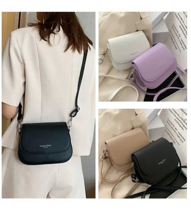 Trendy Saddle Shoulder Bag Women PU Leather Crossbody Bag Simple Solid Color Flap Messenger Bag Fashion Handbags Pouch Y250730