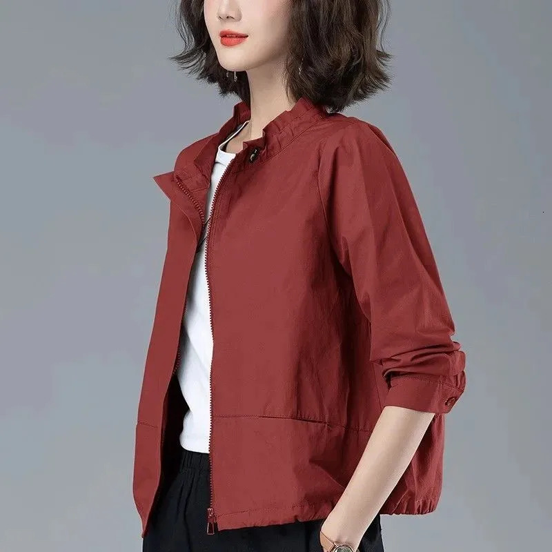 Spring Autumn Zipper Coat Outerwear For Womens Casual Stand-Up Collar Jacket Top Fashion Short Windbreaker Female 250728