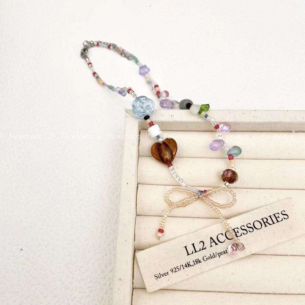 Dopamine Colorful Bow Necklace Light High-end Choker Collarbone Fashion Hand-painted Butterfly Heart Neck Chain e5f