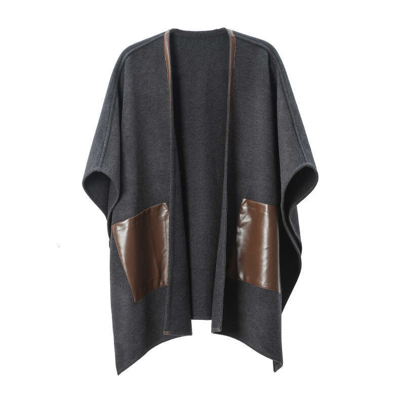 2025 New Mid-to-High-End Autumn Winter Solid Color Leather Pocket Cross Shawl