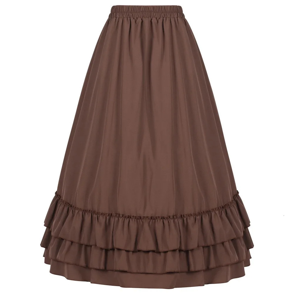 Brown Ruffled High Waisted Long Victorian Skirt Steampunk Skirts Womens Party Wear Gothic Vintage Clothing Medieval Costume Sexy 250731