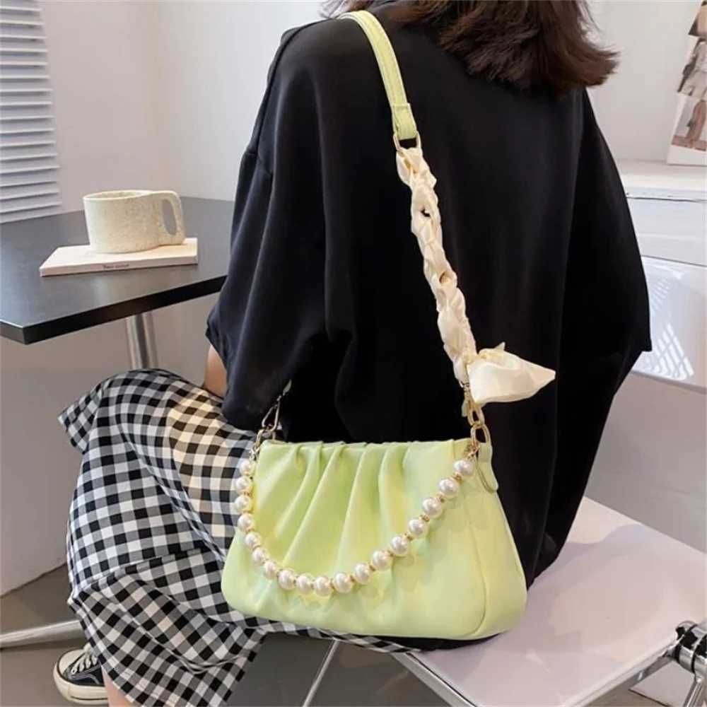 Fashion Pleated Handbags For Women Pu Pearl Bags Crossbody Bags Shopping Shoulder Bag Female Hand Bag Y250730